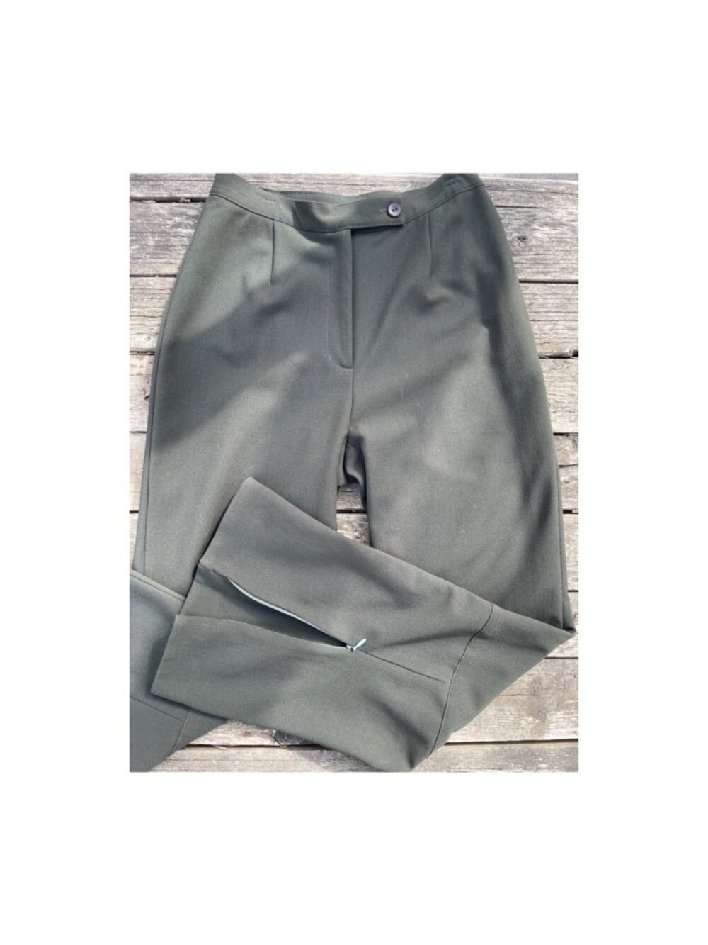 90s Virani White Label Green Wool Trousers Pants High Waist Flare Cuff Sz 26
